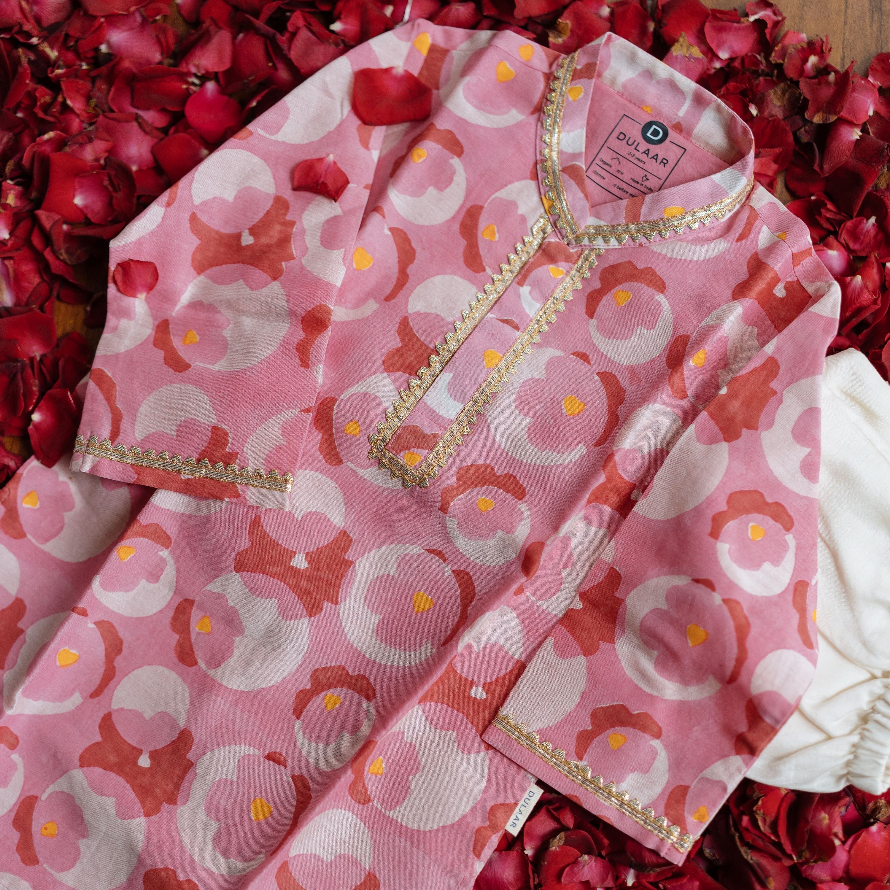 Chanderi Kurta Pyjama Set | Hand-Block Printed (Gota Work)