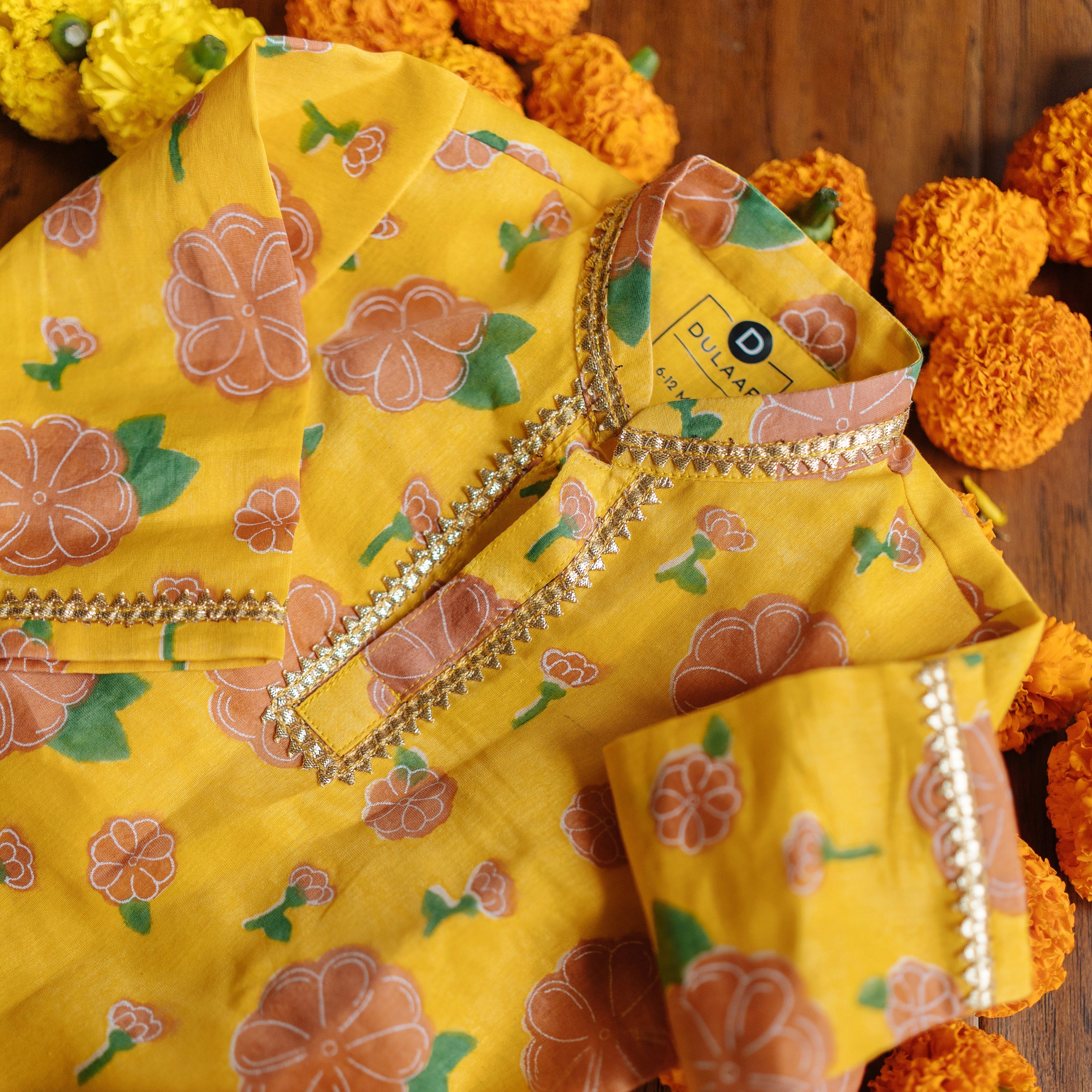 Chanderi Kurta Pyjama Set | Hand-Block Printed (Gota Work)