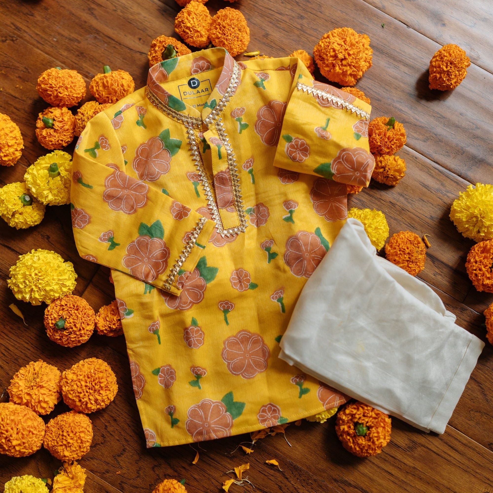 Chanderi Kurta Pyjama Set | Hand-Block Printed (Gota Work)