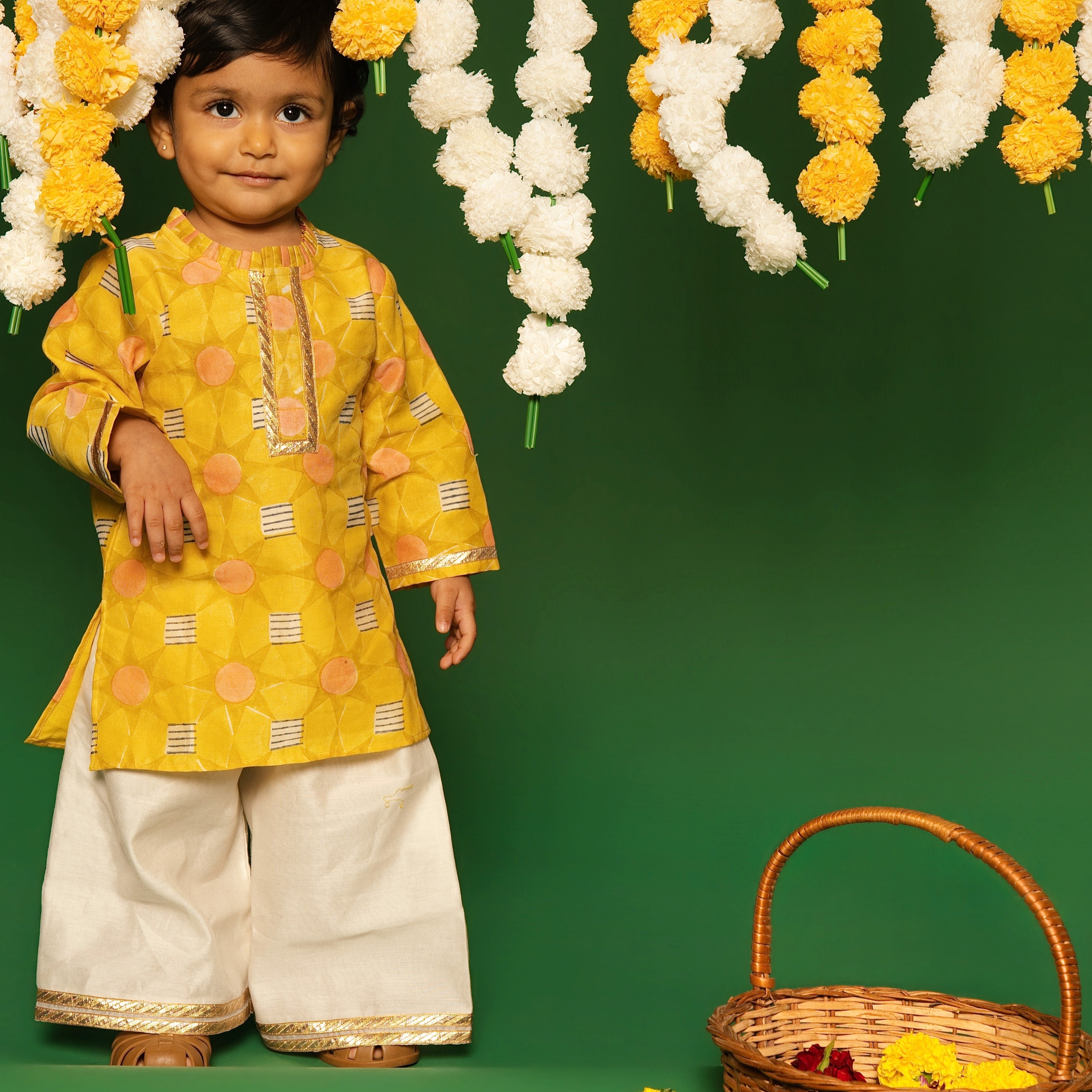 Chanderi Kurti Pants Set | Hand Blocked (Gota Work)