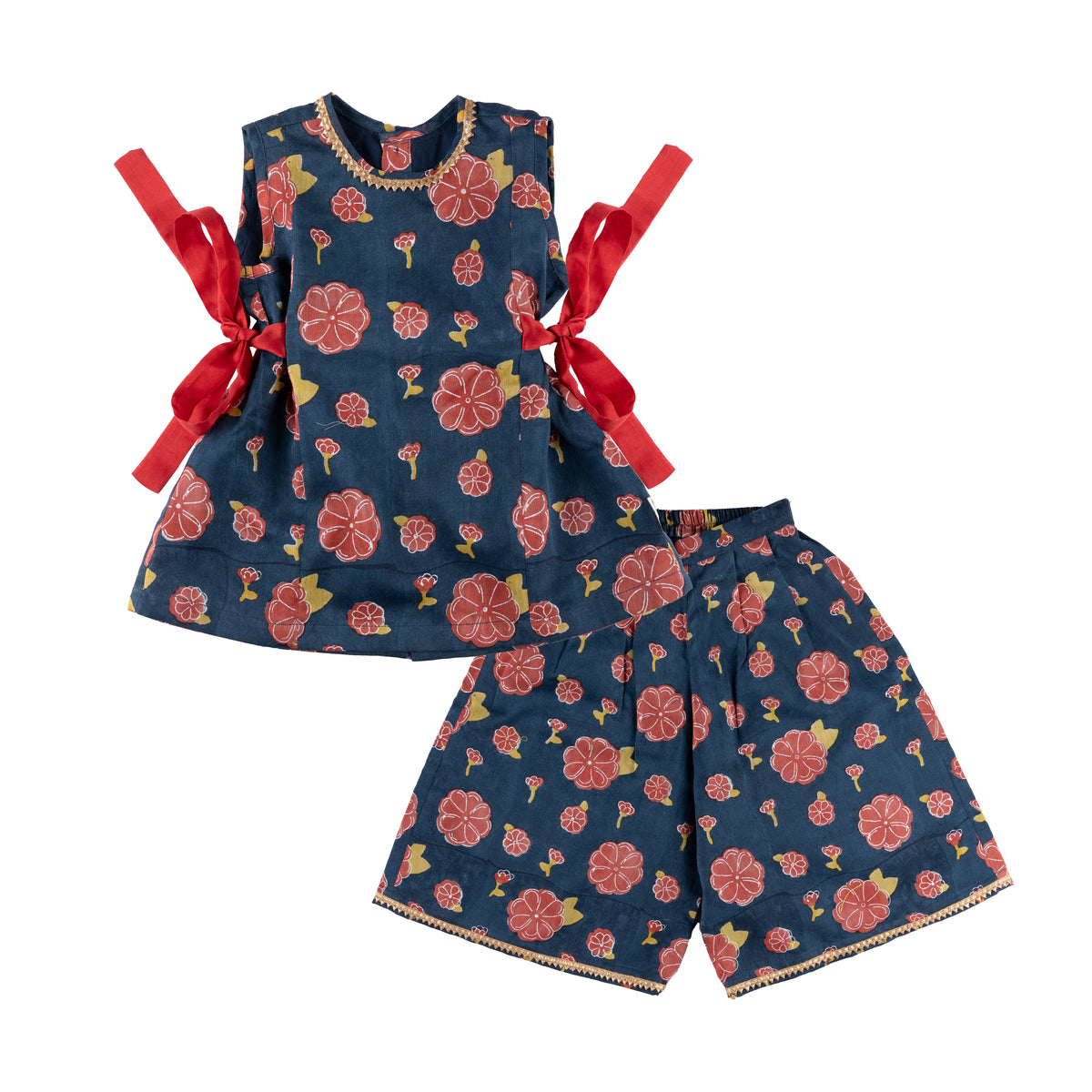 Chanderi Top & Pants Co-ord Set | Hand-Block Printed (Gota Work)