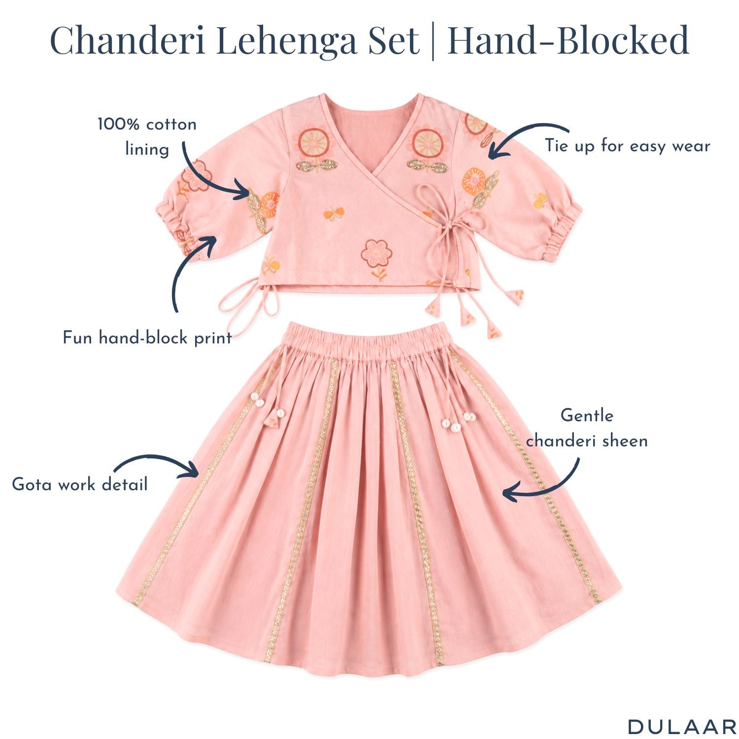 Chanderi Lehenga Set | Hand-Block Printed (Zardosi Booti Work)