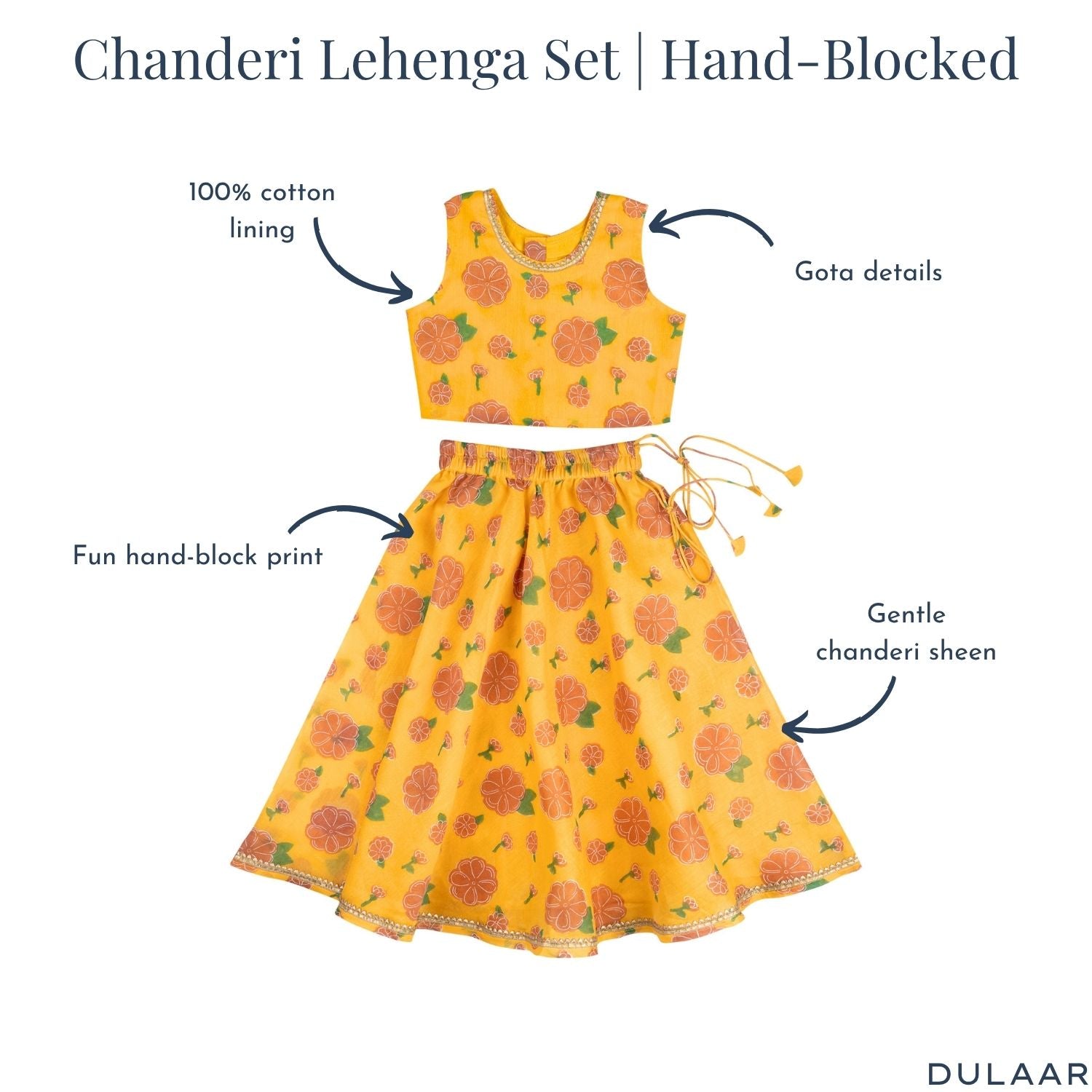 Chanderi Lehenga Set | Hand-Block Printed (Gota Work)
