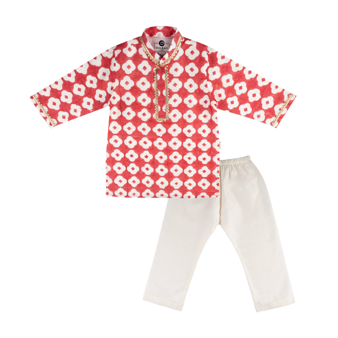 Chanderi Kurta Pyjama Set | Hand-Block Printed (Gota Work)