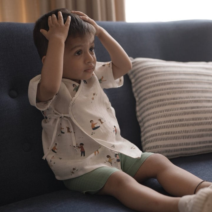 Organic Muslin Angrakha & Shorts Set