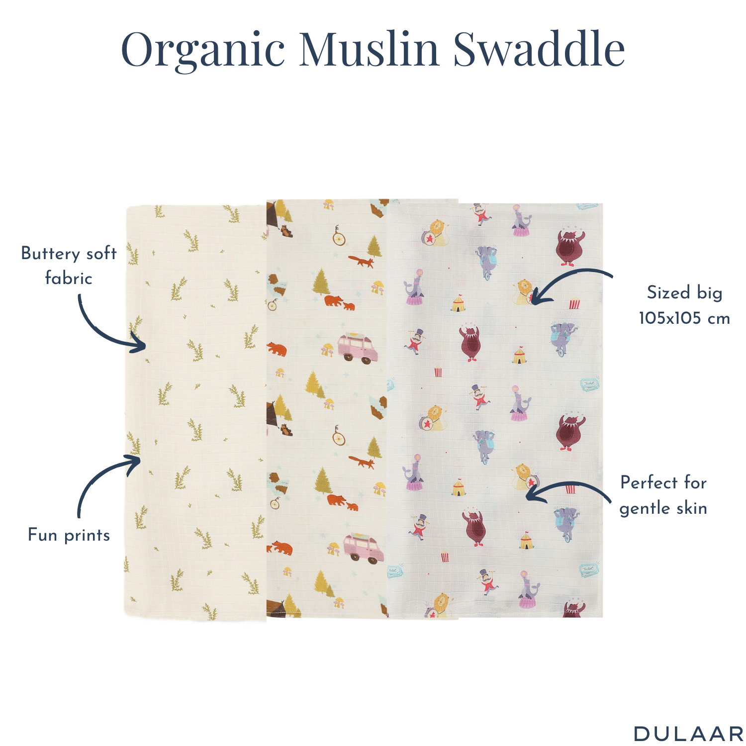 Organic Muslin Swaddle (Set of 3)