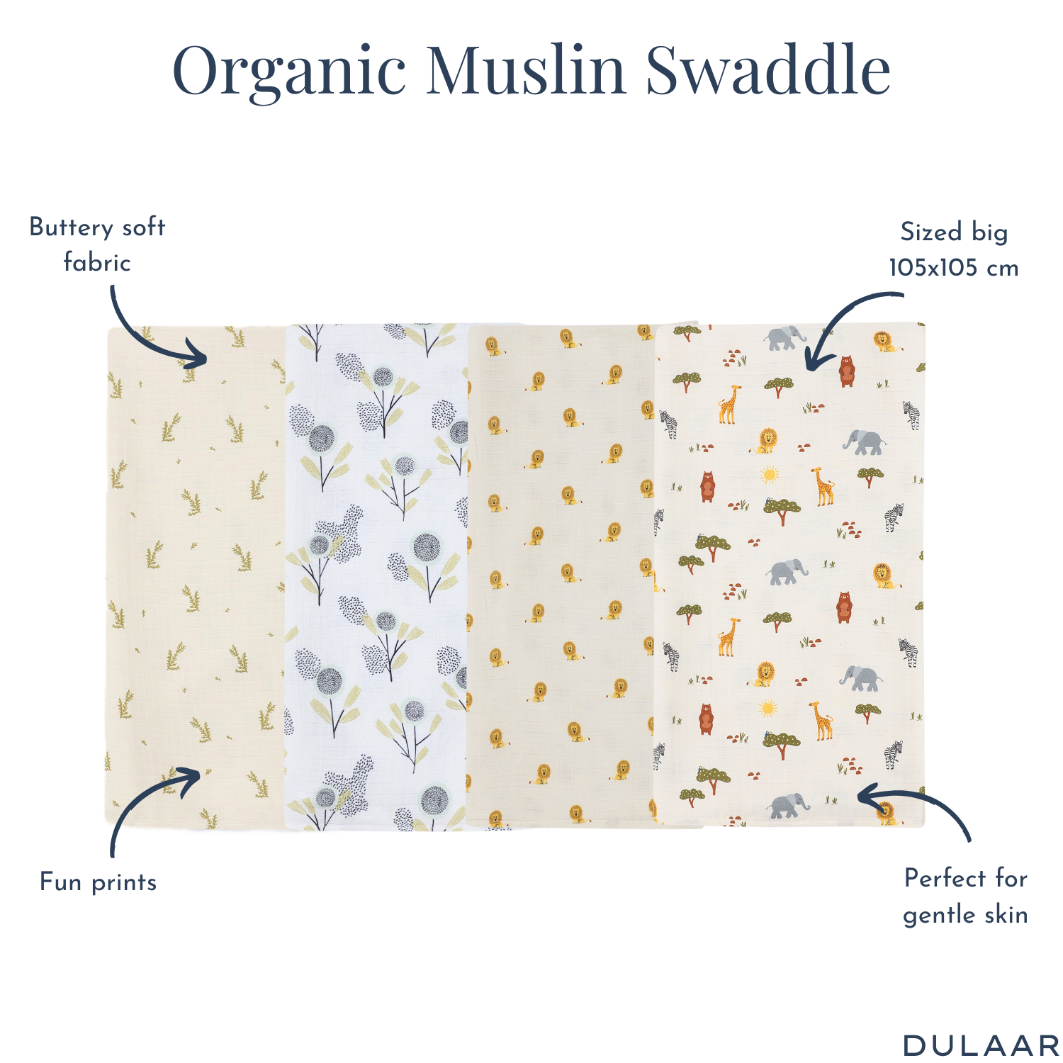 Organic Muslin Swaddle (Set of 4)