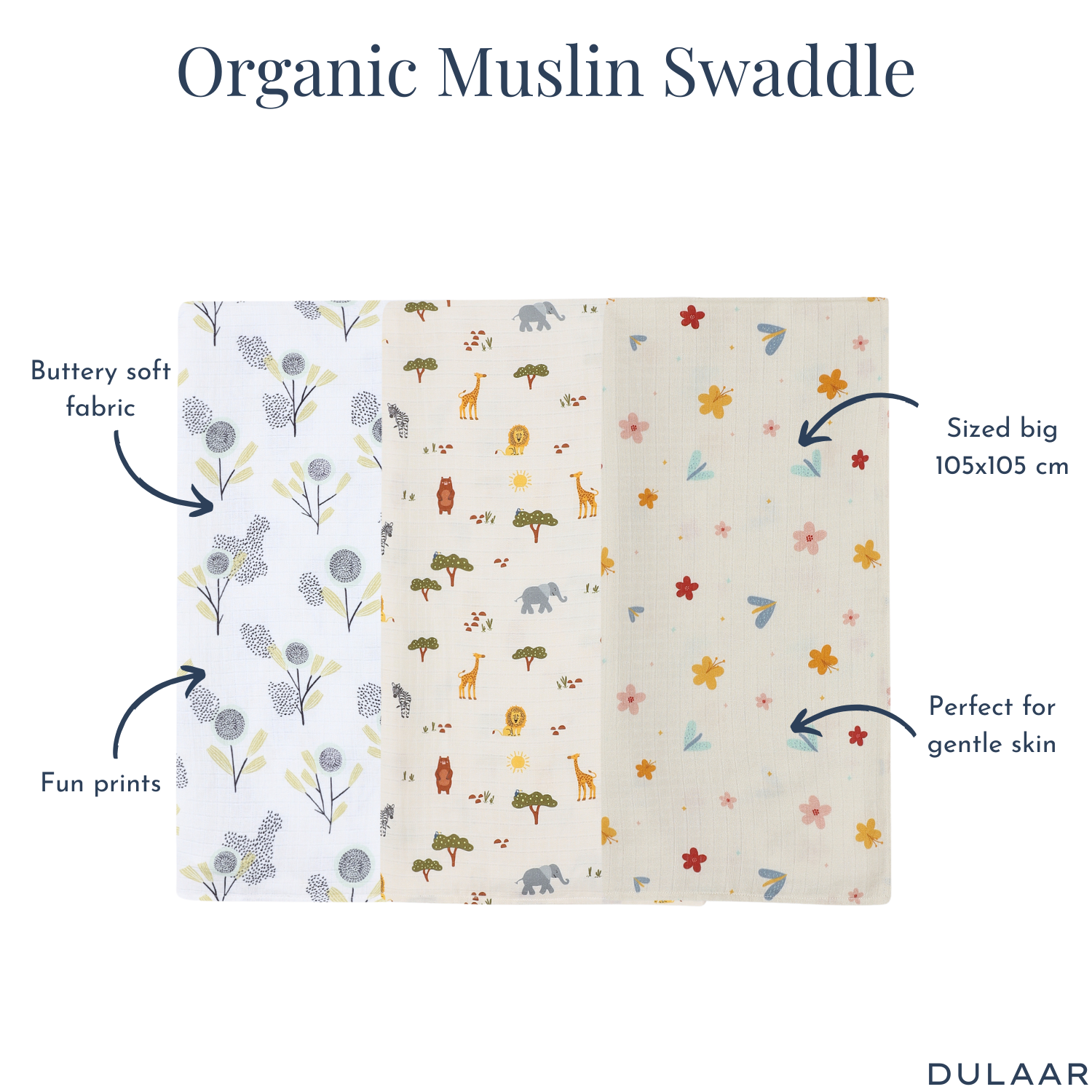 Organic Muslin Swaddle (Set of 3)