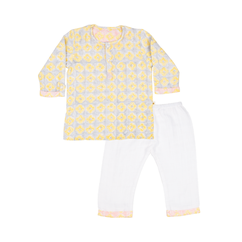 Organic Muslin Kurta Pyjama Set | Hand-Block Printed